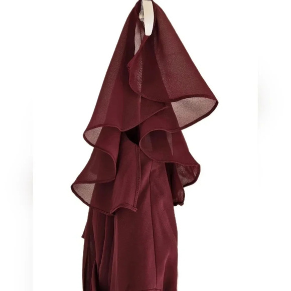 David's Bridal, Size 2, Wine Long Flutter Sleeve Dress - Picture 5 of 13